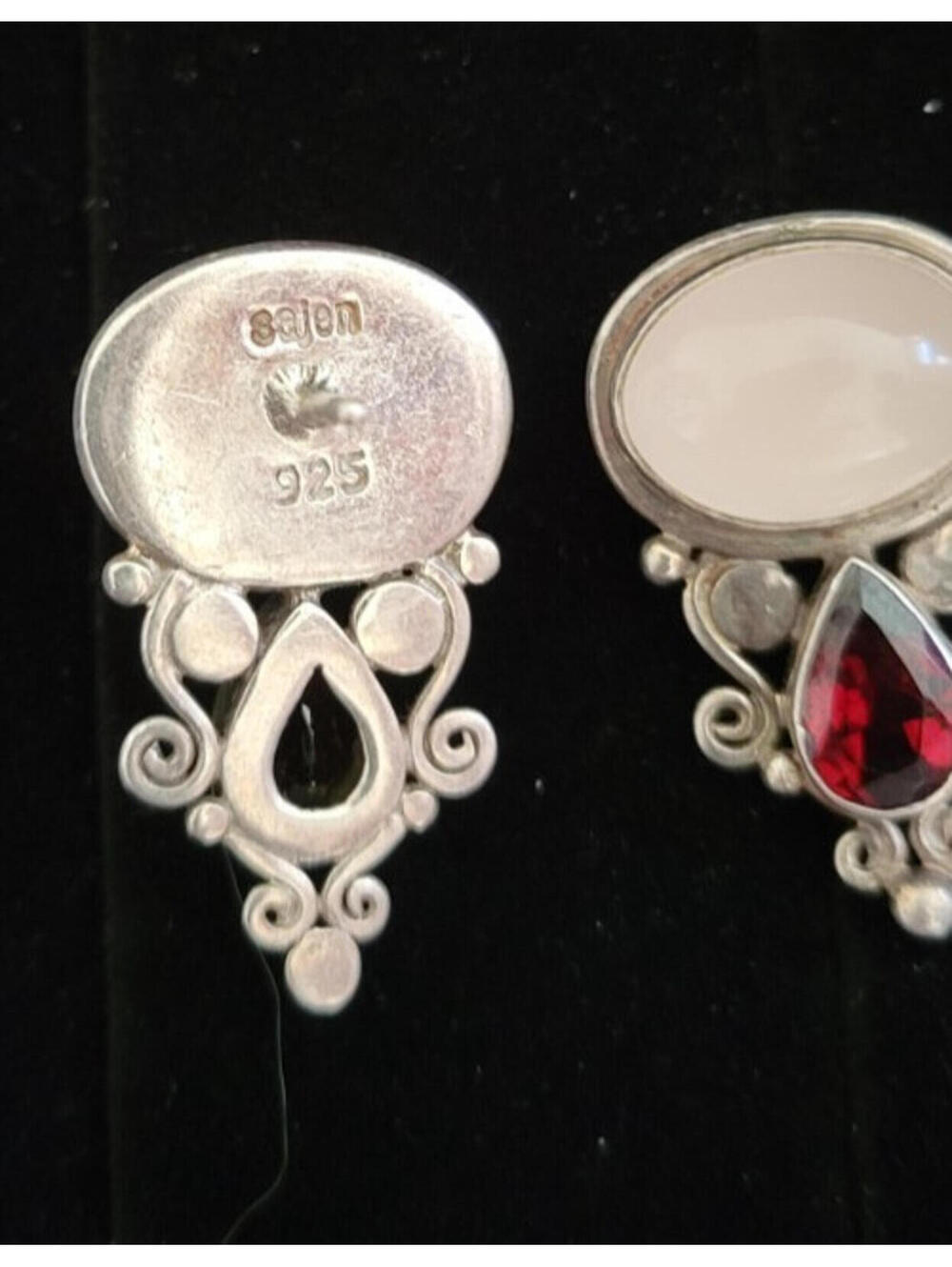 Signed VTG Sajen .925 Post Earrings w/Gemstone Accents - Picture 2 of 8